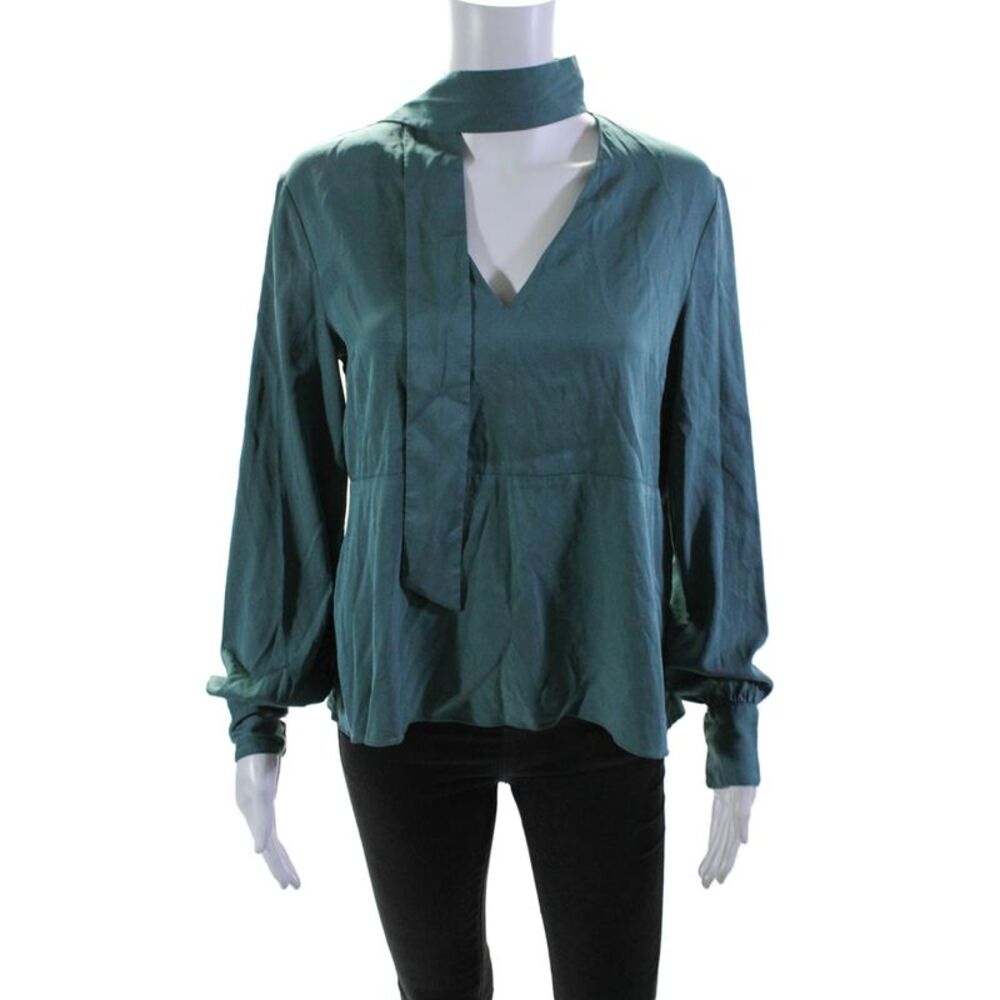 Becken Womens Emerald Tie Neck Blouse Green Size 12 11656165